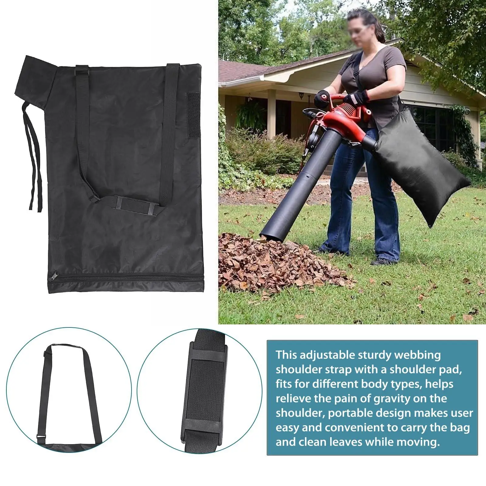 

Leaf Vacuum Blower Bag Black Professional Garbage Collector Comfort Sturdy Replacement Zipper Leaf Collection Bags Storage Pouch