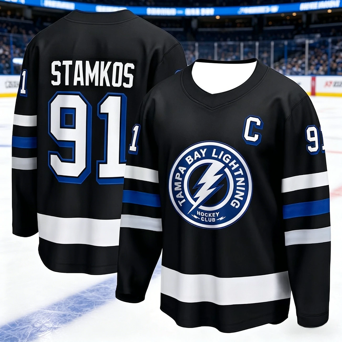 2026 Men's New Ice Hockey Training Suit - Lightning Series 3D Printed Black Long-Sleeved Moisture-Wicking Sports T-Shirt Kids