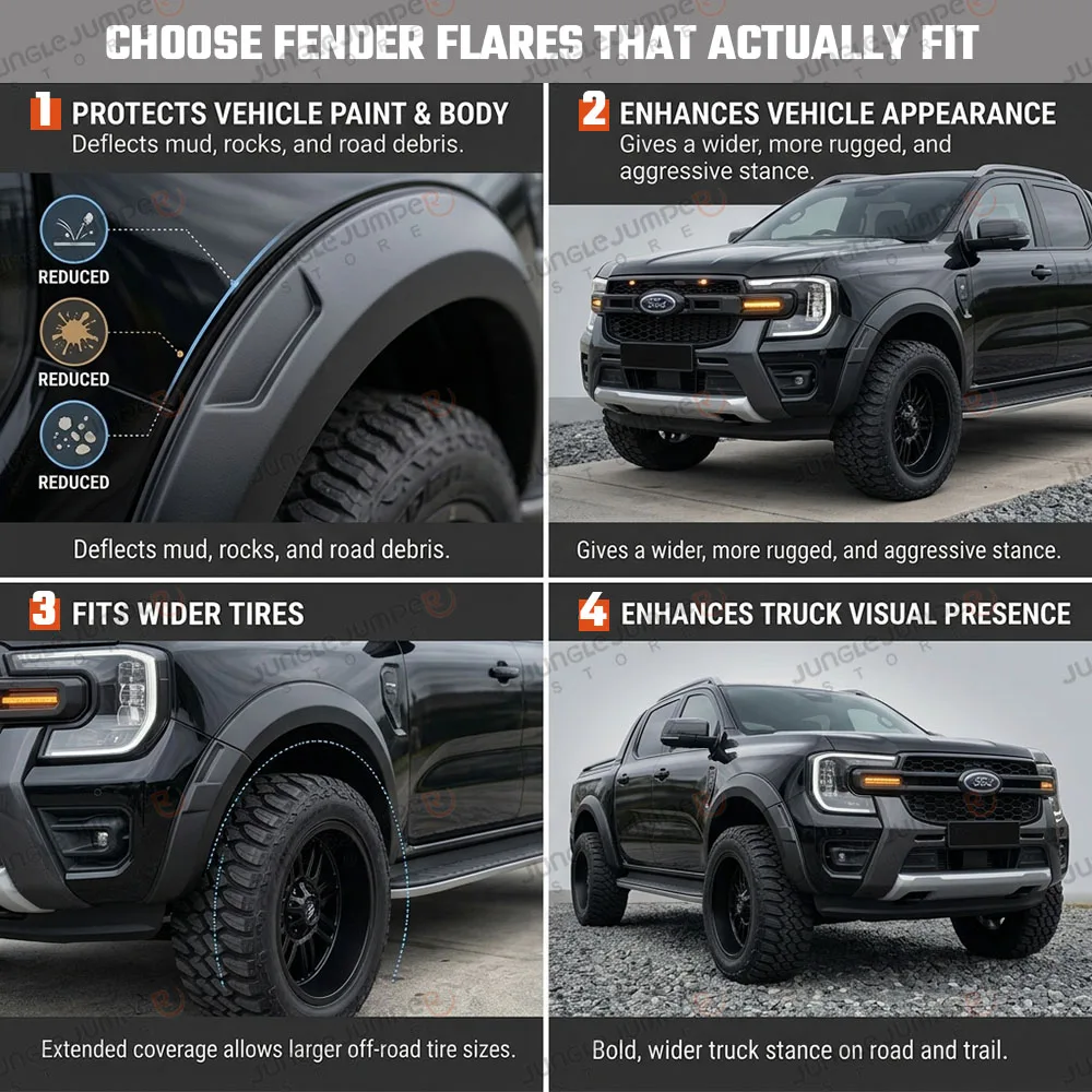 5”Fender Flares Wheel Arch For Ford Ranger Next Gen T9 2023 2024 2025 2026 Wildtrak  ABS Matte Black Off-road Wheel Arch Fender