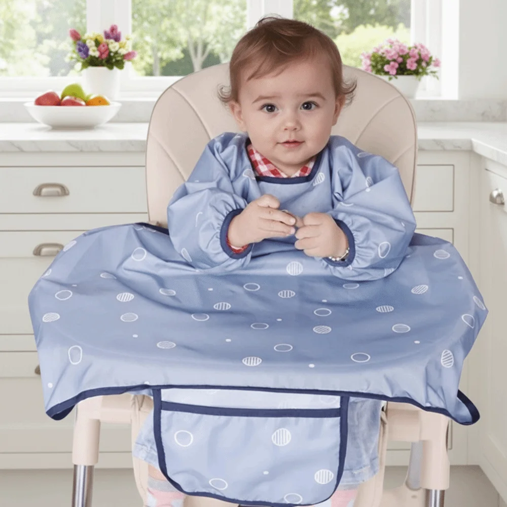 

Easy Clean Waterproof Coverall Baby Bib Anti-Dirty Quick-Dry Weaning Bibs Mess Proof Polyester Long Sleeves Bib Travel