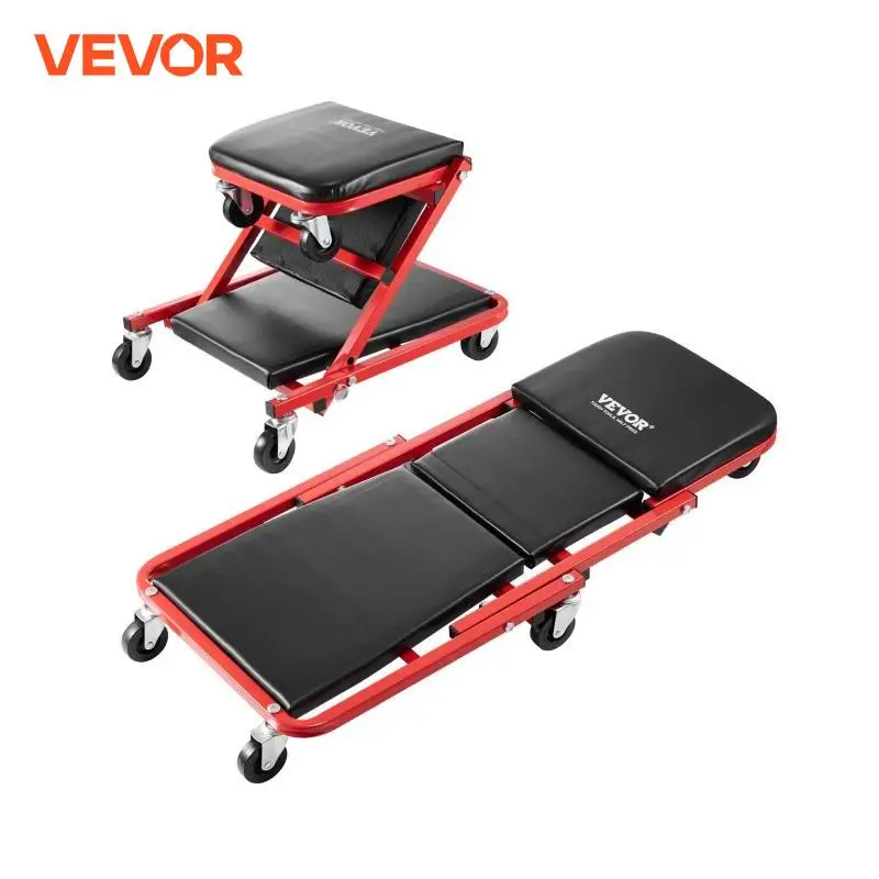 VEVOR Foldable Z Garage Creeper Rolling Folding Mechanic Creeper Stool with 6 Wheels Tool Tray Padded Seat for Garage Shop Home