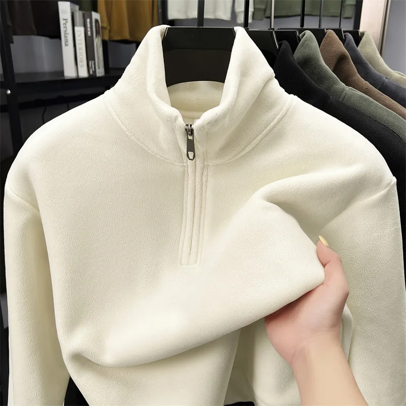 

Premium half zipper stand collar men's pullover classic solid color thicken warm autumn winter comfort casual fashion sweatshirt