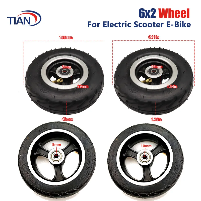 6 Inch Electric Scooter Wheel 6x2 Wheel With Air Tire Or Solid Tire Metal Hub With 8mm 10mm Axle Hole Trolley Cart Wheel