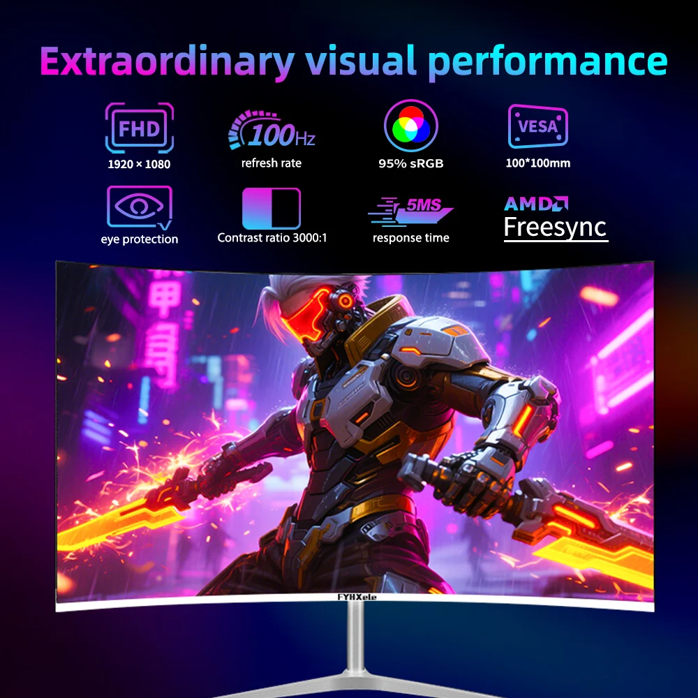 24 Inch Curved 75Hz Monitor Gaming VA FHD 1080P Computer Display 2800R HDMI/VGA DCR Eye Protect VESA 100*100 2ms Response
