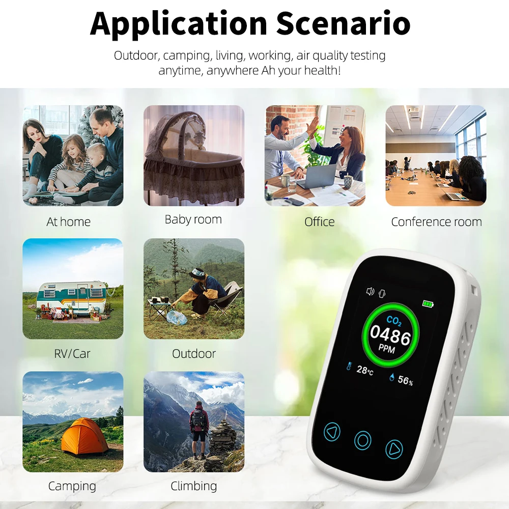 LCD Digital Carbon Dioxide Detector Mini 3 in 1 Air Quality Tester Multifunction CO2 Gas Thermometer Hygrometer NDIR Sensor