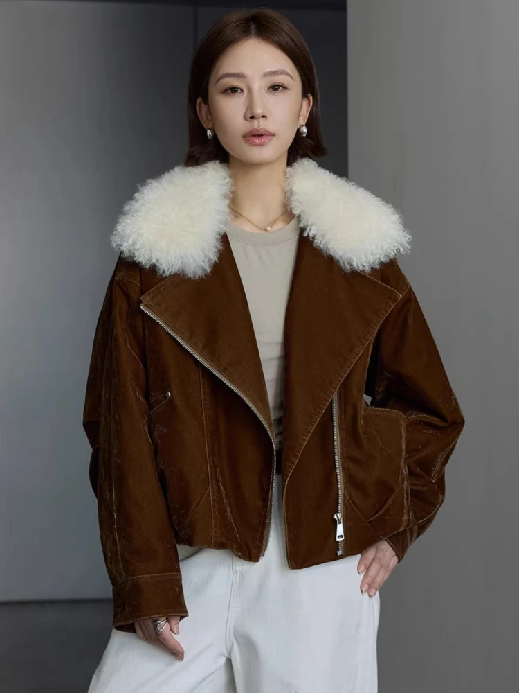 

Natural Wool Collar Denim Down Jackets for Women Autumn Winter 2026 New High-end Simple Short Warm 90% White Goose Down Coat