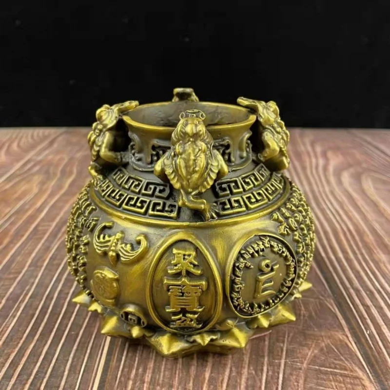 

Guyunzhai Brass Cornucopia Square Golden Toad Cylinder Office Decoration Home Crafts Yellow