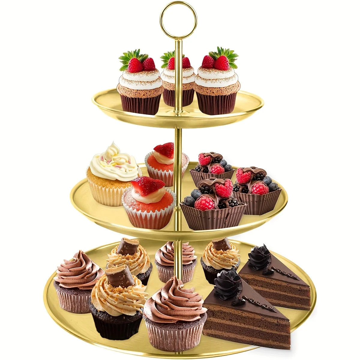 3-Iayer Stainless Steel Cake Rack Gold And Silver Fruit Plate Detachable Dessert Rack Fruit Plate Snack Candy Plate Restaurnt