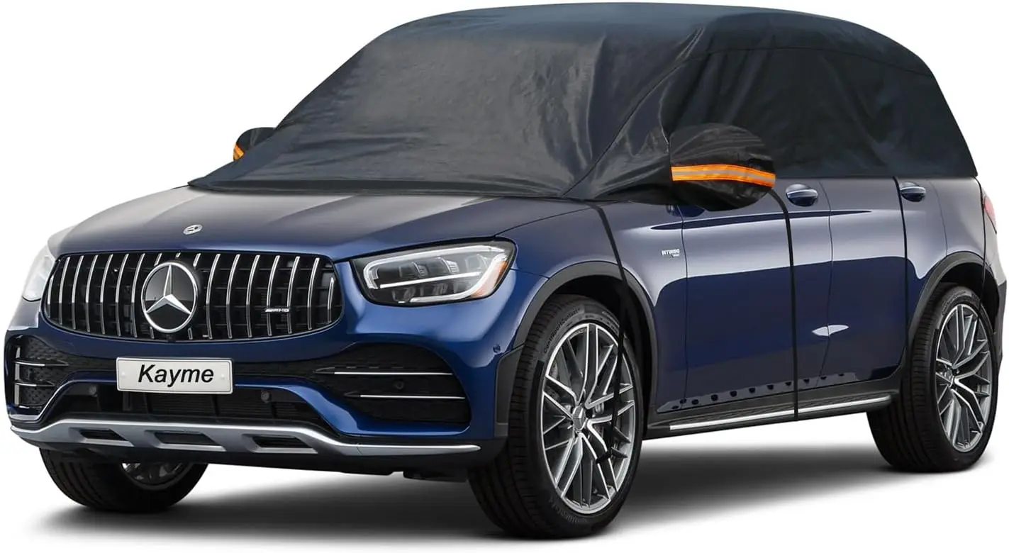 

SUV Half Car Cover with Reflective Straps, Waterproof All-Weather Protection for Snow, Ice, Sun, and Dust