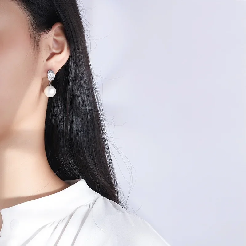 18K Gold Set with PT950 Platinum Mother-of-pearl Fashion Women's Pearl Earrings Birthday Gift 12mm