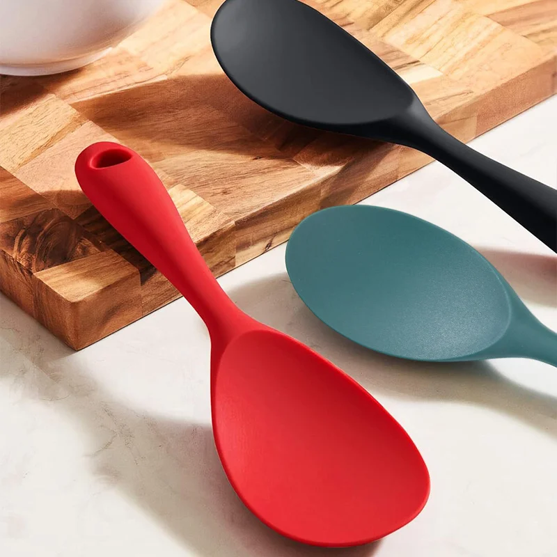 1pc Integrated Silicone Rice Spoon, Non-Stick Rice Scoop, Heat-Resistant Rice Cooker Spoon, Kitchen Rice Spoon