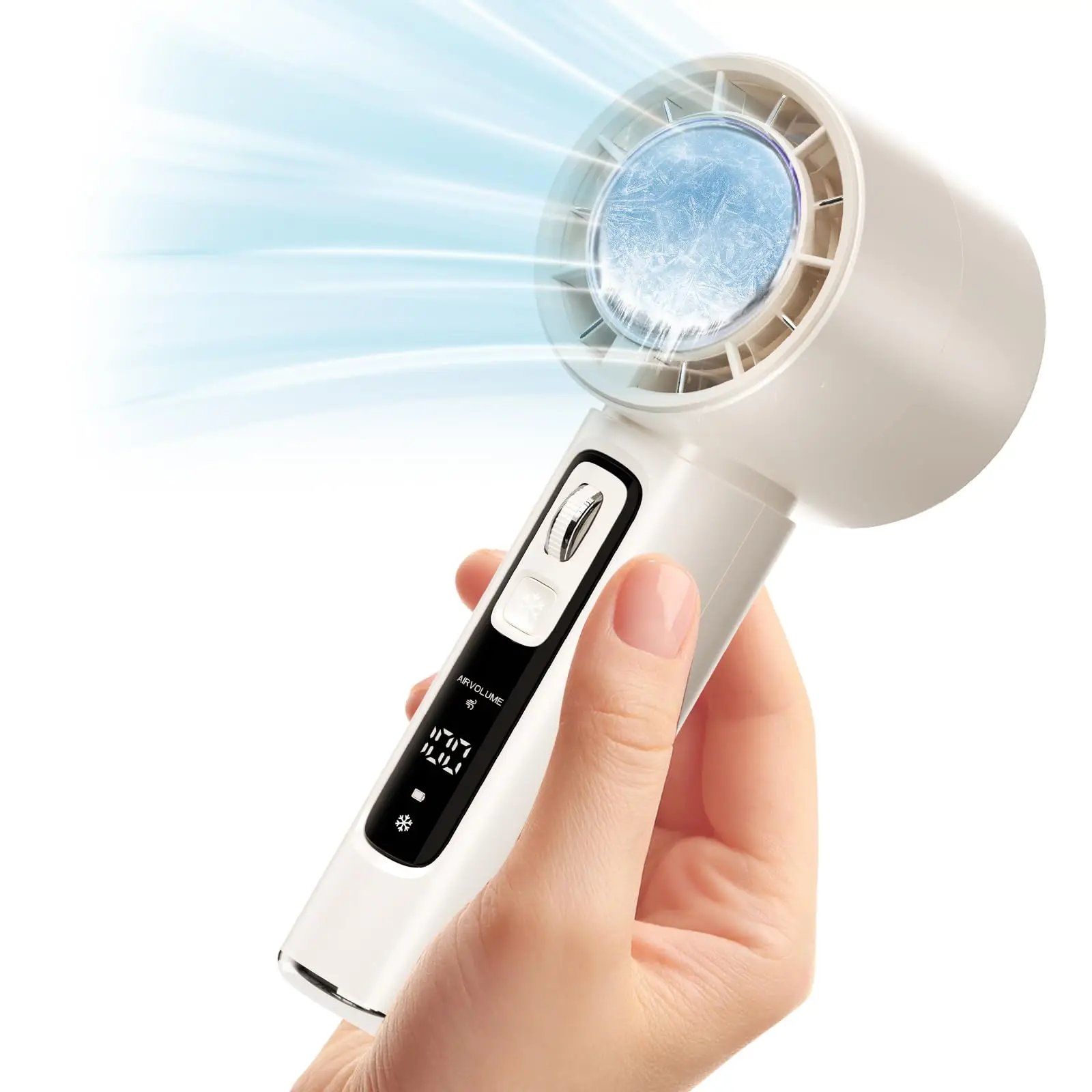 Ventilateur portable d'extérieur, mini-ventilateur à main avec écran LED, réfrigération semi-conductrice, 100 vitesses de vent, ventilateur à batterie rechargeable USB