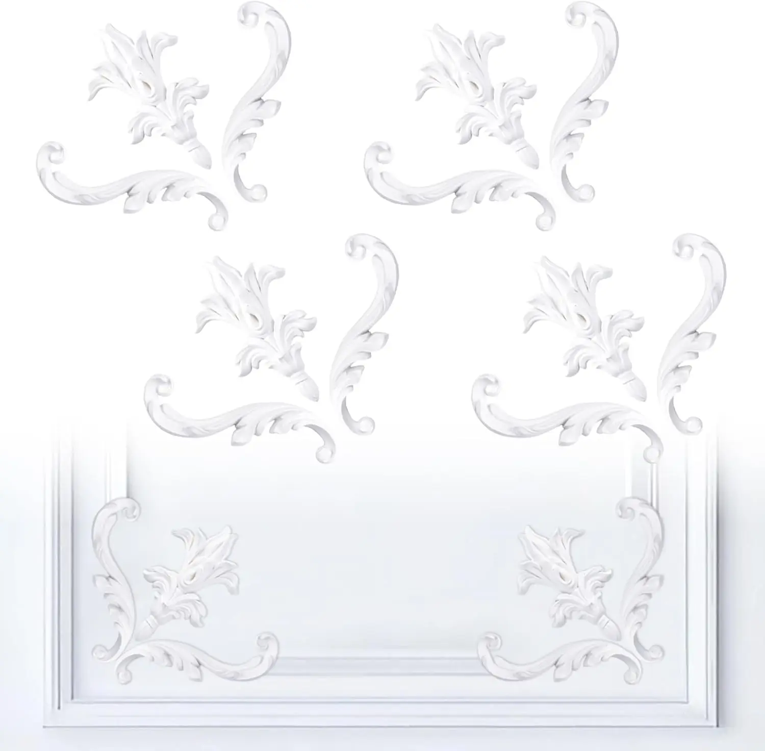 

PU Floral Corner Wall Mouldings French Style Medallion Accent Panel for Ceiling Door Background Wall Decor PU Wall Trim Moldings