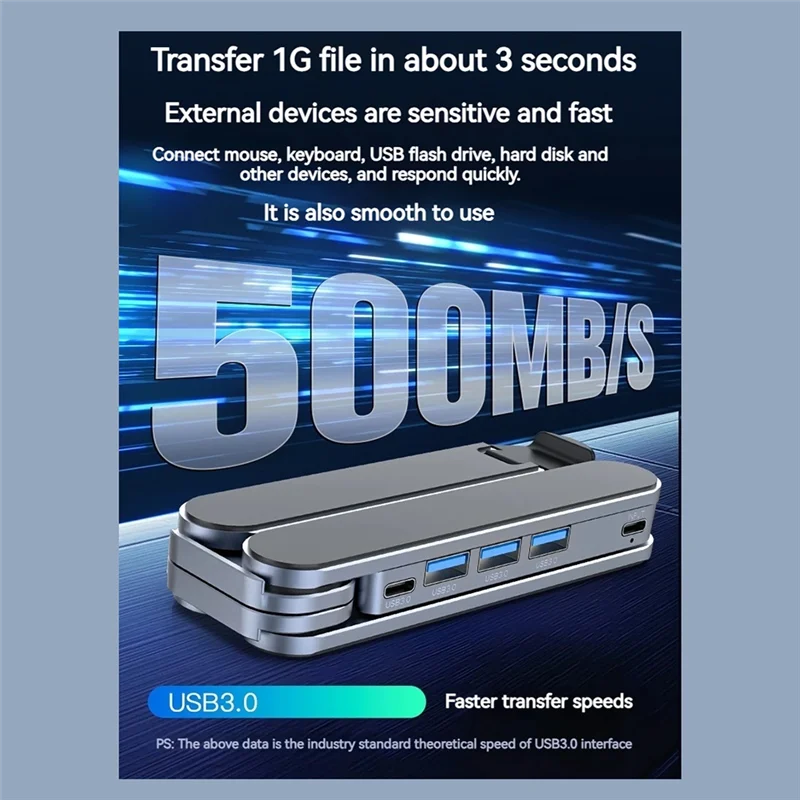 AT93-USB C Hub 2In1 حامل كمبيوتر محمول قابل للطي حامل قابل للتعديل محطة إرساء متعددة المنافذ لأجهزة الكمبيوتر المحمولة 10-17 بوصة
