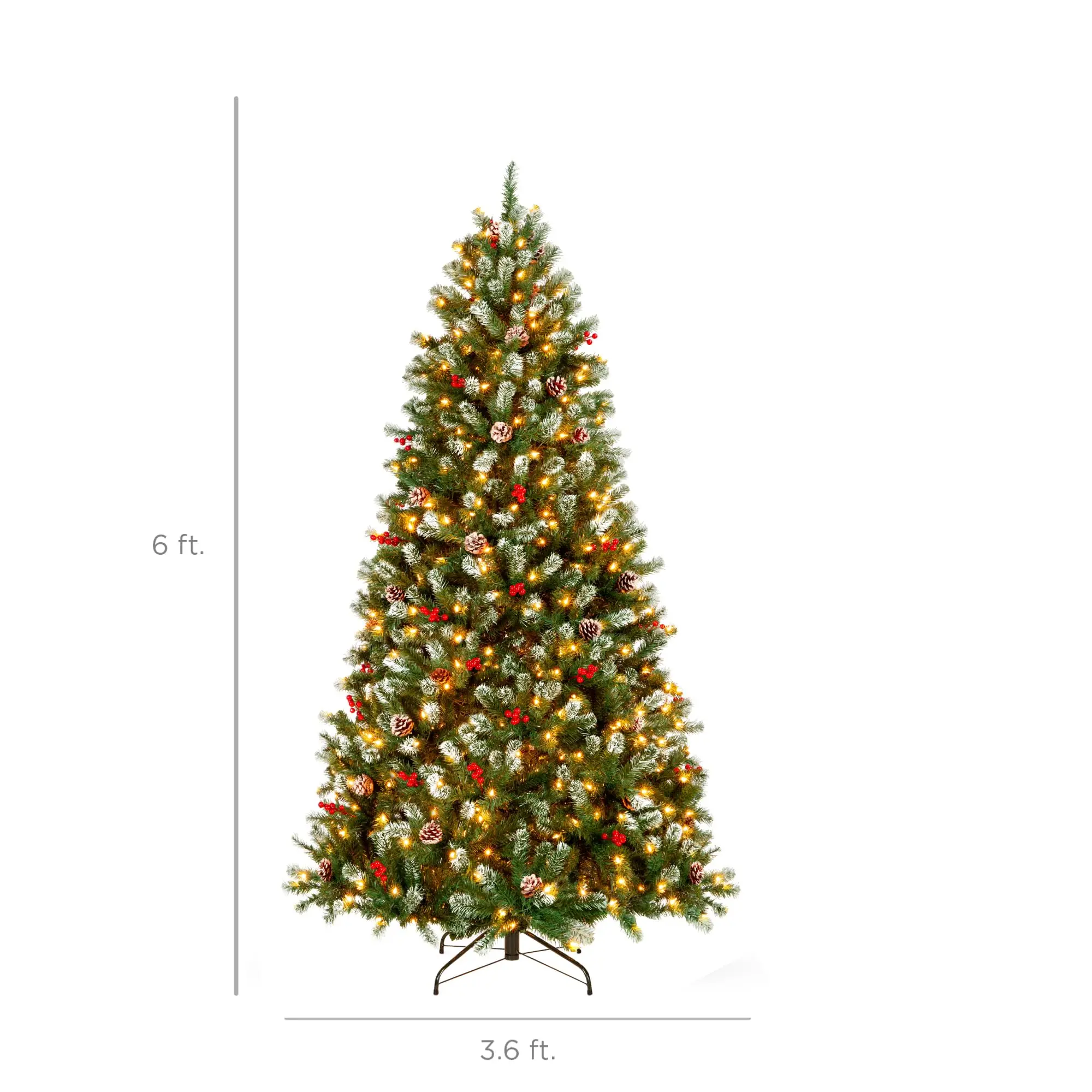 Pre-Lit Christmas Tree, 6Ft Frosted Pre-Decorated Spruce Artificial Holiday Decoration w/ 250 Twinkling LEDs