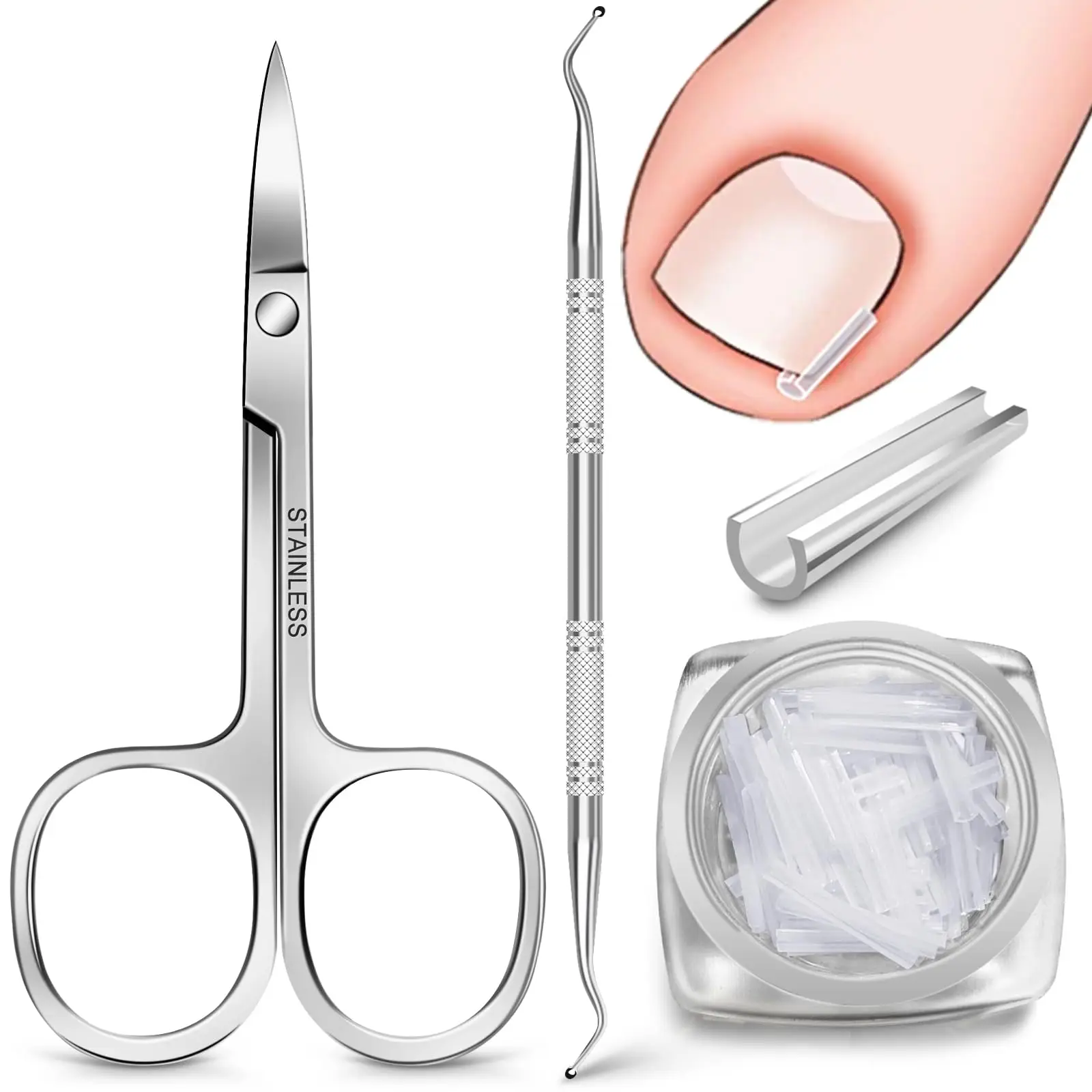 Zestaw do korekcji wrastających paznokci Bezbolesne paski prostujące paznokcie Lifter do paznokci i małe nożyczki Narzędzie do wrastających paznokci
