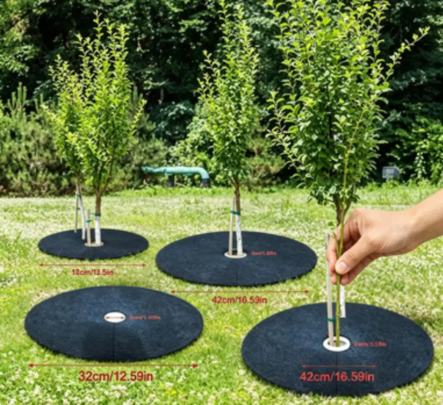 5 Stück Vliesstoff-Baummulchringe Unkrautbekämpfungsmatte Landschaftsgewebe Anti-Gras-Wurzelschutzbarriere Gartenpflanzenabdeckung 15-82cm – Detail 5