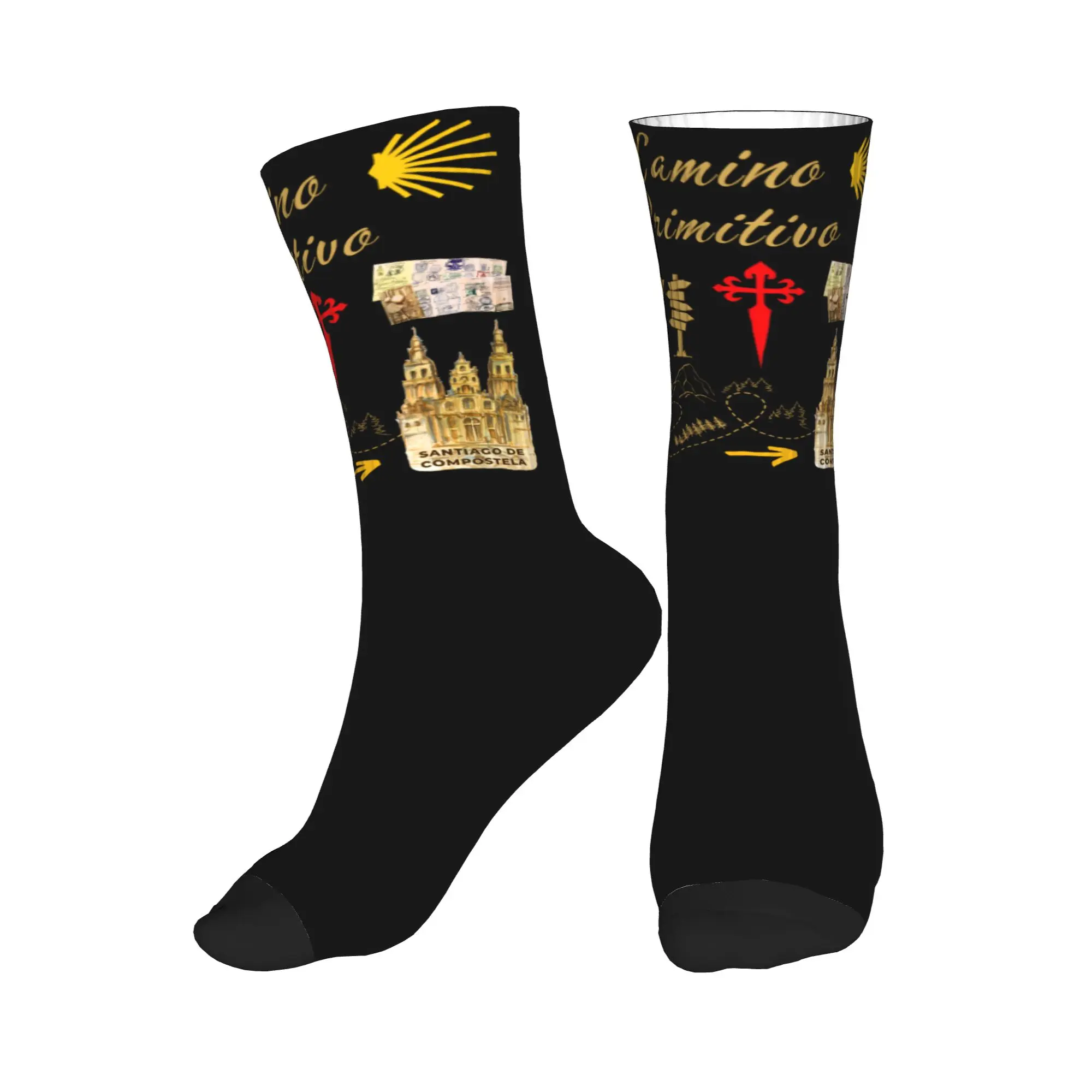 

Cool Printed Buen Camino de Santiago Socks for Men Women Stretchy Summer Autumn Winter El Camino Way of St. James Crew Socks