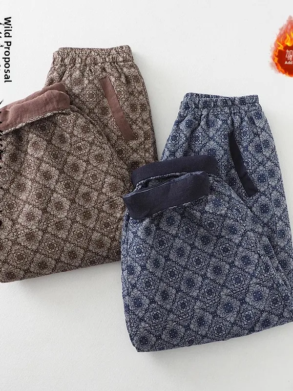 

Retro Wide Leg Pants Women's plus Size Cotton Pants Printed Filled Casual Pants Autumn Winter Street Sle Commute Sle