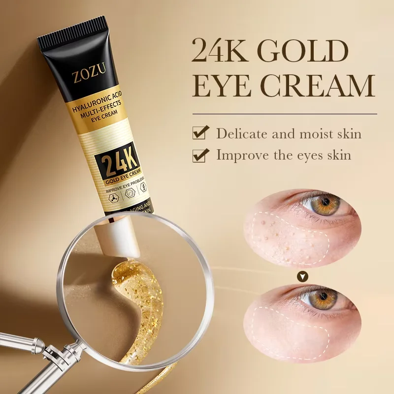 Crema de ojos de ácido hialurónico de oro de 24 quilates, crema hidratante reafirmante para ojos, suero reparador de ojos, productos para el cuidado de la piel.