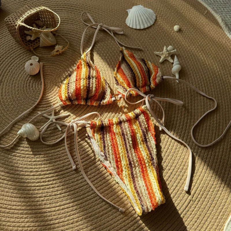 

New color-blocked jacquard sexy drawstring strap swimsuit bikinibikini