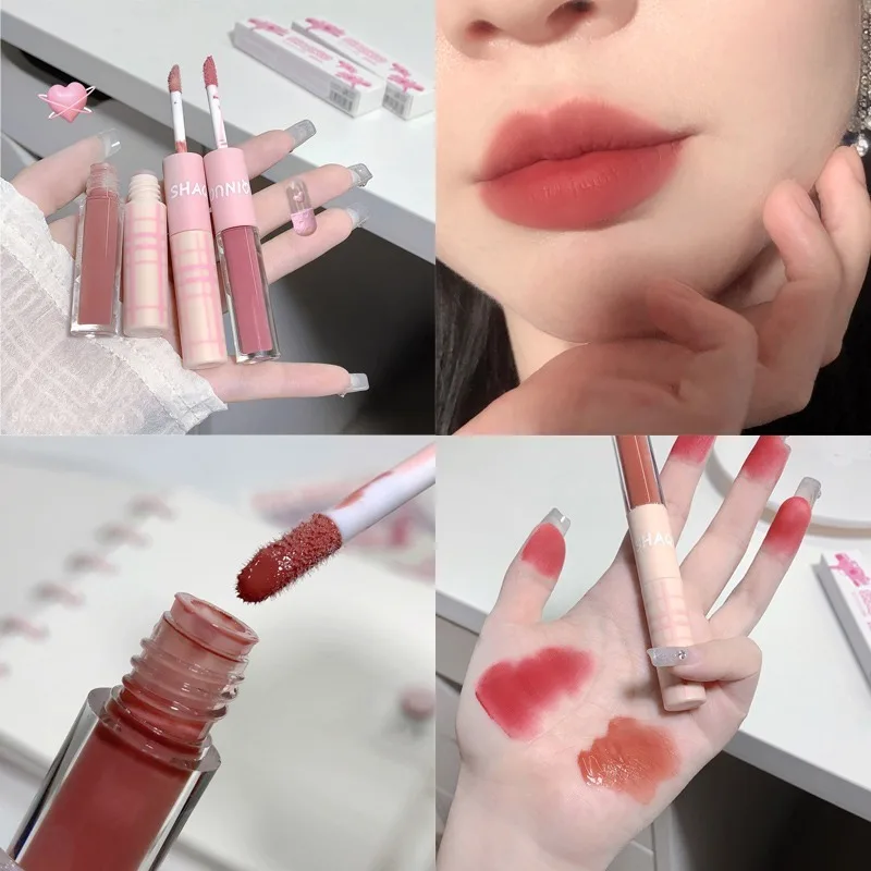 Doppel köpfiger Lip gloss transparenter feuchtigkeit spendender Spiegel Gesicht Wasser glanz Lip honig nebel matter Samt lippenstift nicht verblassen des Lippen öl