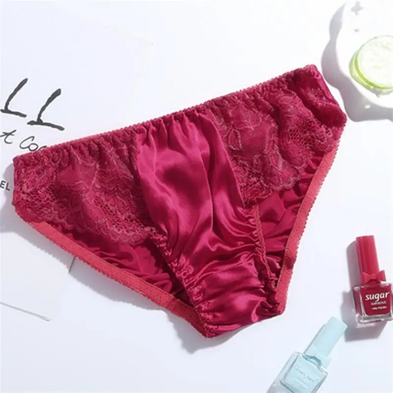 Silk panties Women\'s silk triangle panties mid-waist plus size lace panties comfortable and breathable