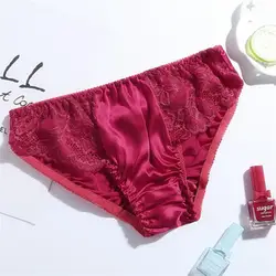 Silk panties Women's silk triangle panties mid-waist plus size lace panties comfortable and breathable