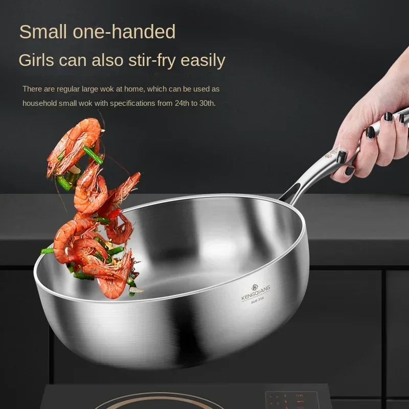 Stainless Steel Frying Pan 316 Stainless Steel Flat Bottomed Frying Pan Deep Uncoated Induction Cooker Vegetable Frying Pan