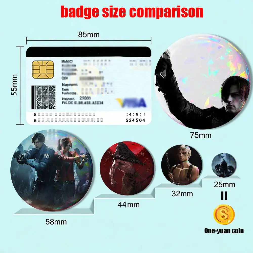 cool Leon Kennedy Resident Evil HD Print 58mm 44mm Round Lapel Pins Pretty Derby Round Display Brooches Brooch Badges