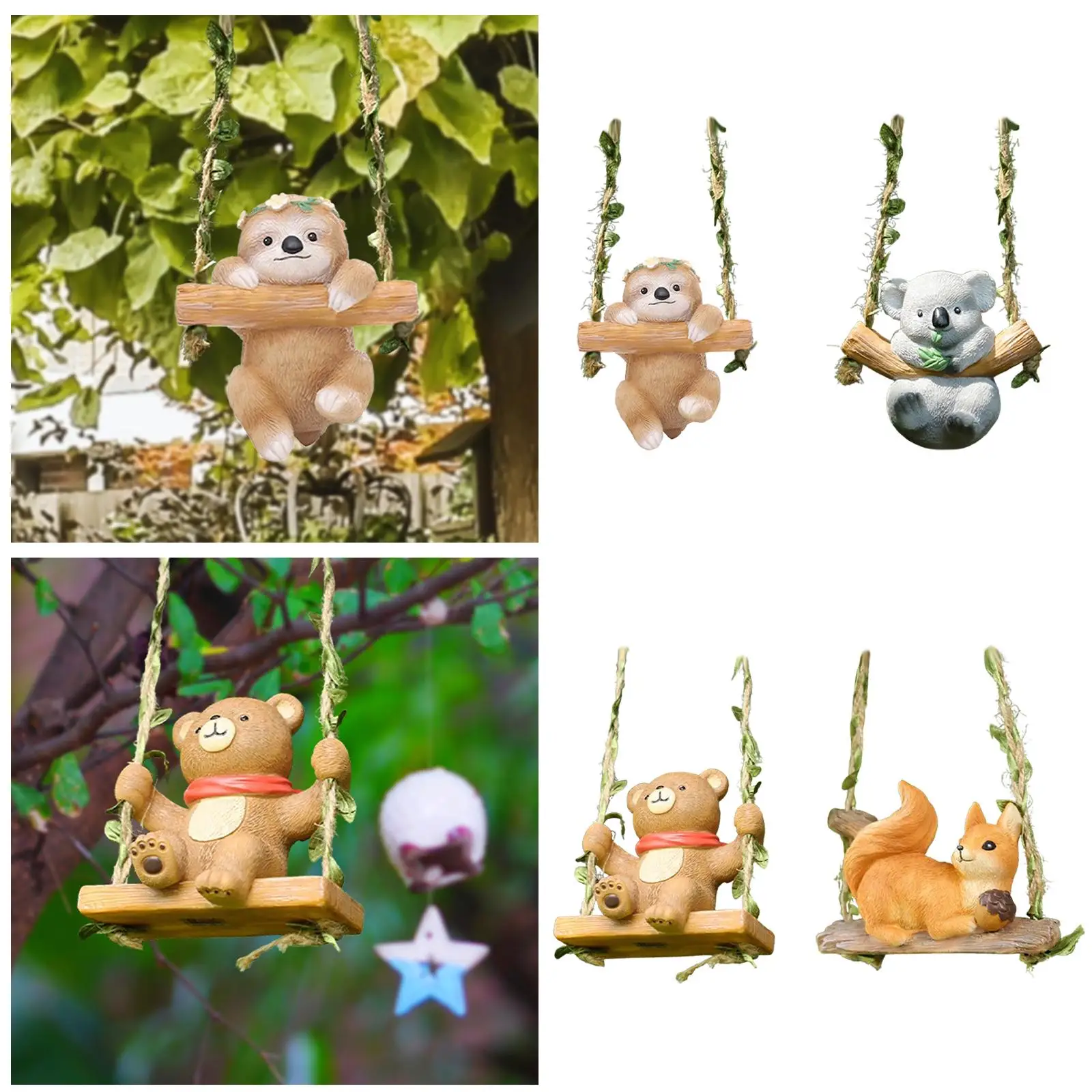 Outdoor Decoration Resin Hanging Animal Sculpture Swing Garden Figurine Funny Statue for Yard Patio Balcony Home Decor