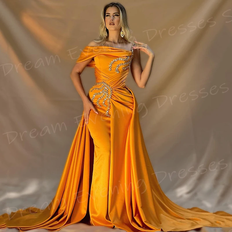 Pretty Graceful Yellow Mermaid Elegant Women's Evening Dresses Fashionable One Shoulder Beaded Prom Gowns Pleated Abiye Elbise