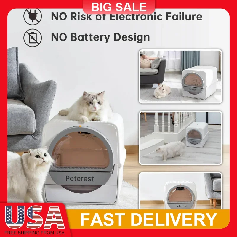 

Self Cleaning Cat Litter Box Large Semi Auto Pull Scoop Design Odor Control Lid for Crystal Litter High Capacity Easy Clean