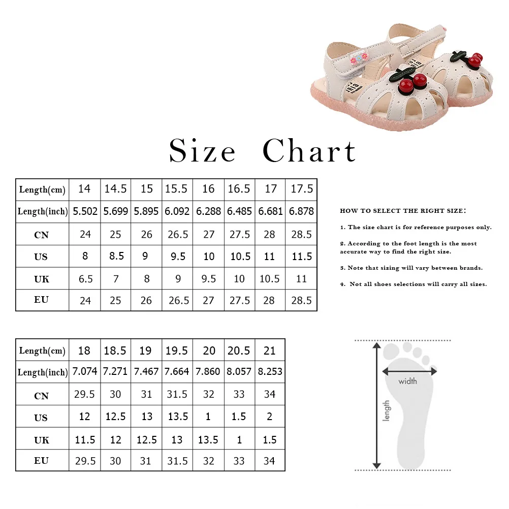 

1 Pair Summer Sandals Cherry Pattern Breathable Soft Bottom Shoes For Girls (Beige, Size 15, 12Cm, 5Us, 4Uk, 20.5Eu,