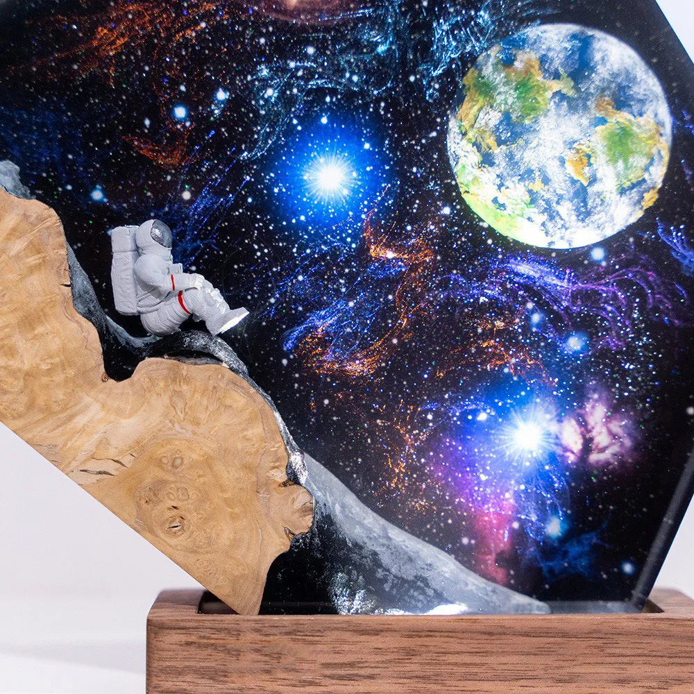 Astronaut Epoxy Resin Night Light, Space Galaxy, Resin Wood Base, Art Light, Space Astronaut Nightlight