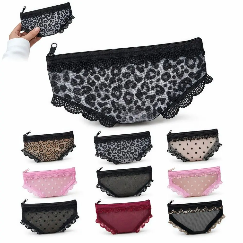 Creativity Briefs Shape Cosmetic Bag Mesh Transparent Makeup Storage Pouch Y2K Lace Heart Toiletry Bag Storage for Travel