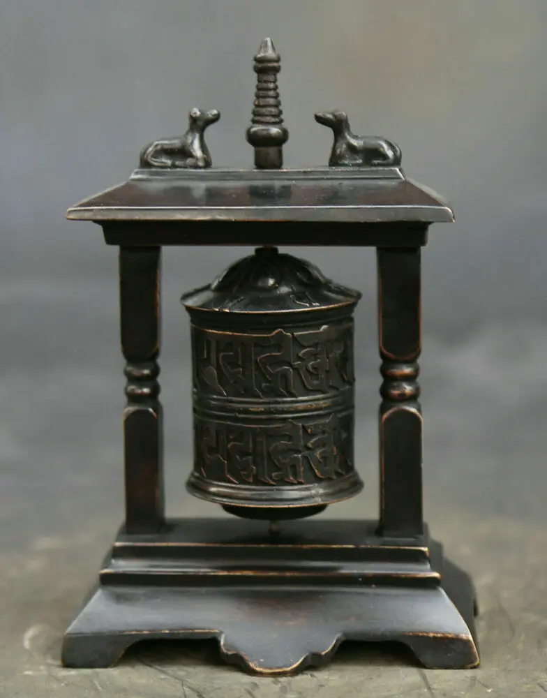 

5.1"tibet Tibetan Buddhism Temple Bronze Carved Buddhist Scriptures Prayer Wheel