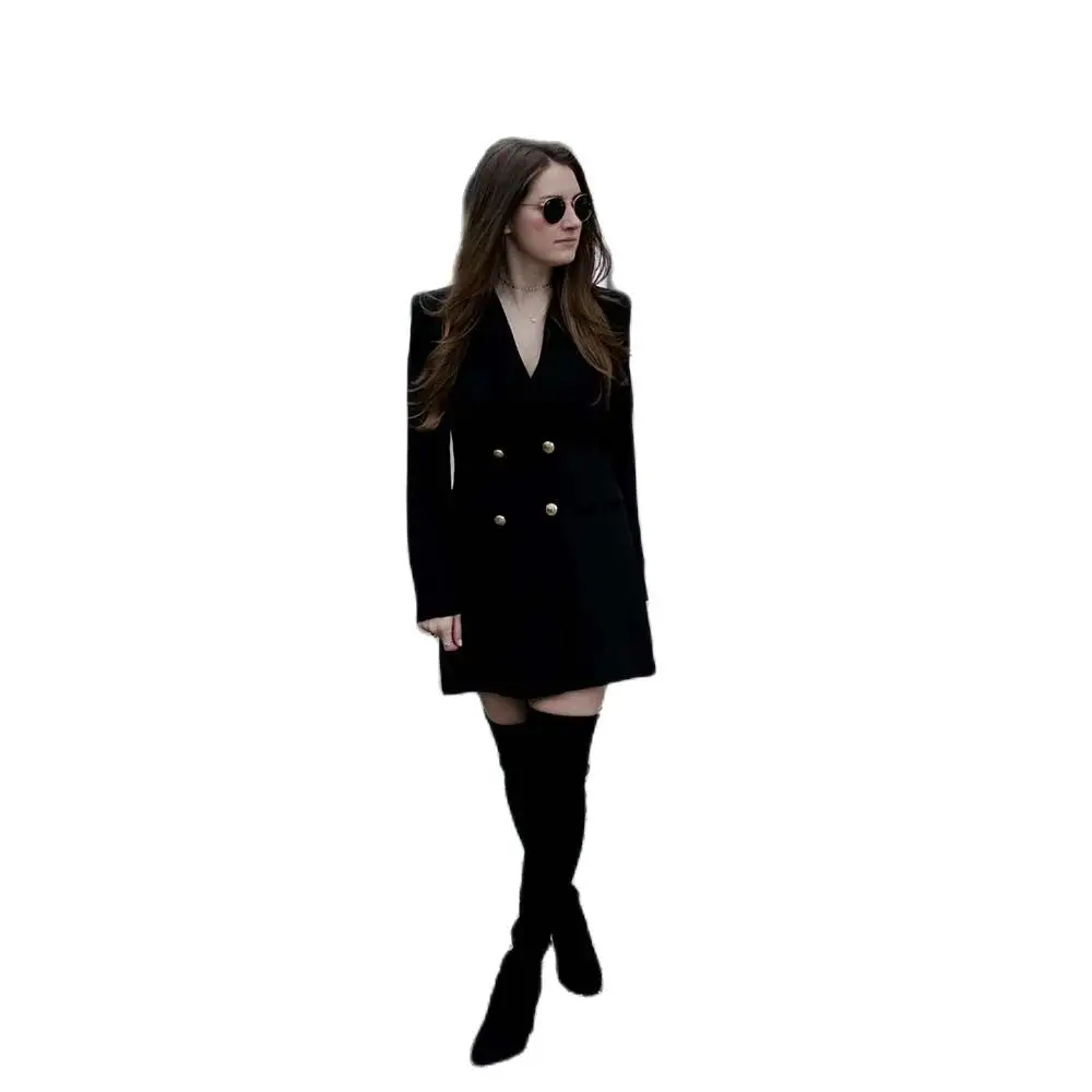 Chic High Quality Black Women's Suits Custom Double Bleasted Peak Lapel Jacket Oen Piece Casual Prom Party Loose Dress Blazer