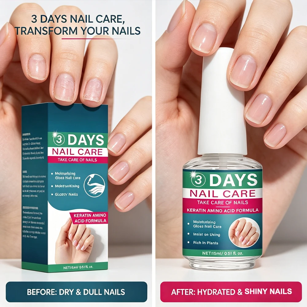 3 Days Nail Care Oil Keratin Amino Acid Formula Fast Dry 90s Salon Shine No Chip Deep Moisture Nail Strengthener,15ml