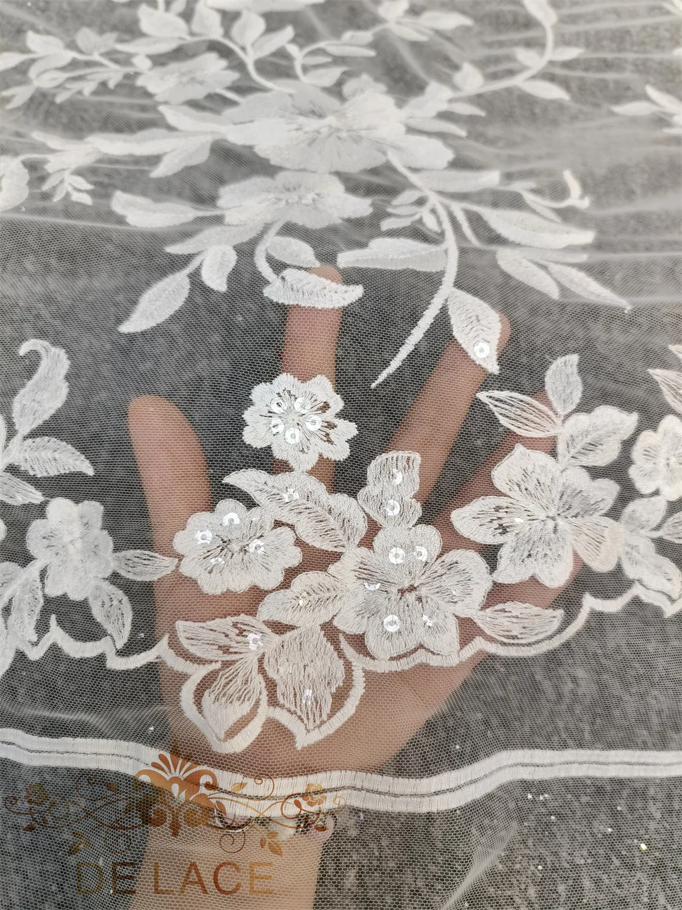 Exquisite Floral Embroidered Lace Fabric Shining Sequins Plant Pattern Wedding Dress High Quality Lace