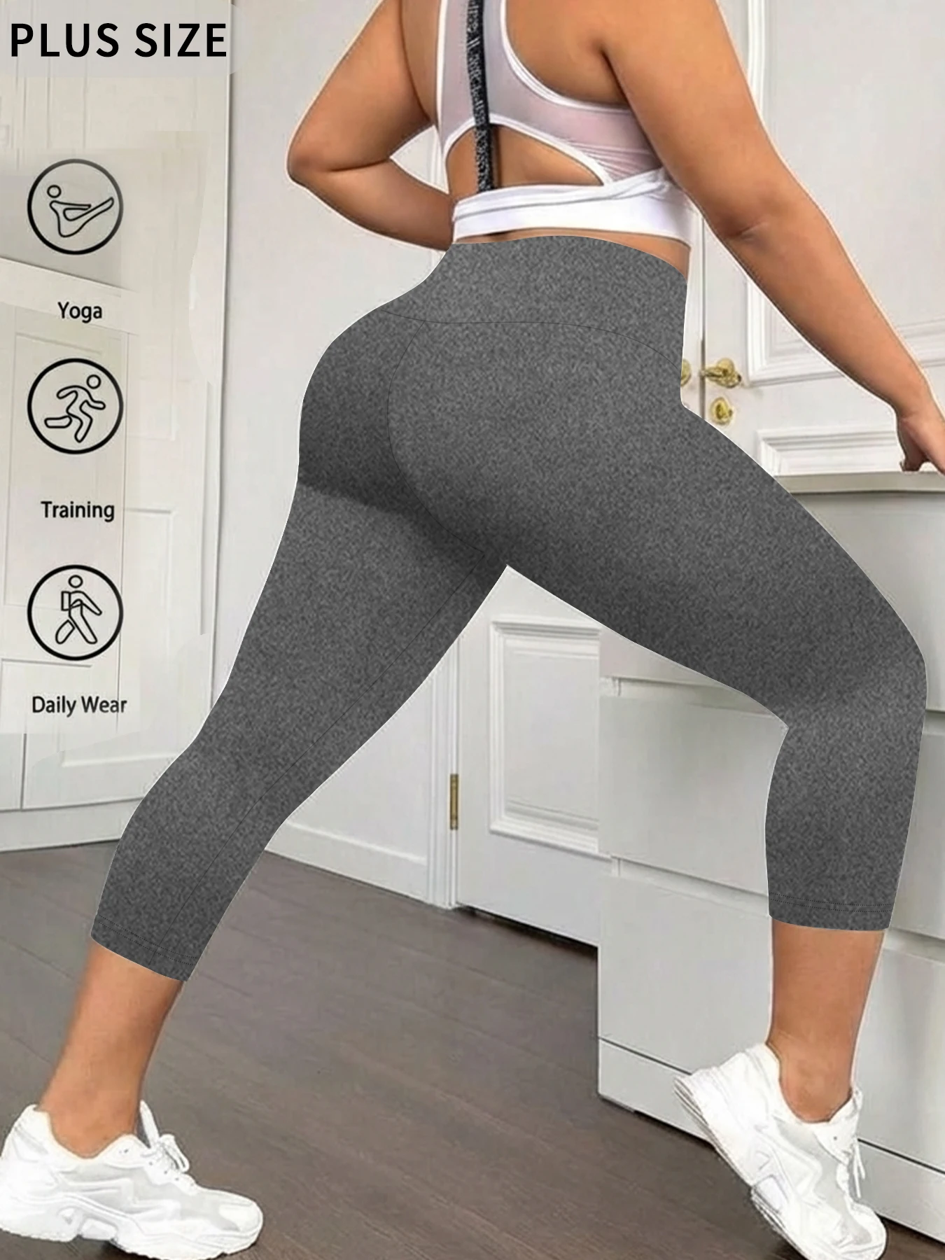 

Plus Size High Waisted Yoga Pants for Women Capri Pants Super Soft No See Through Workout Running Home Lounge Leggings