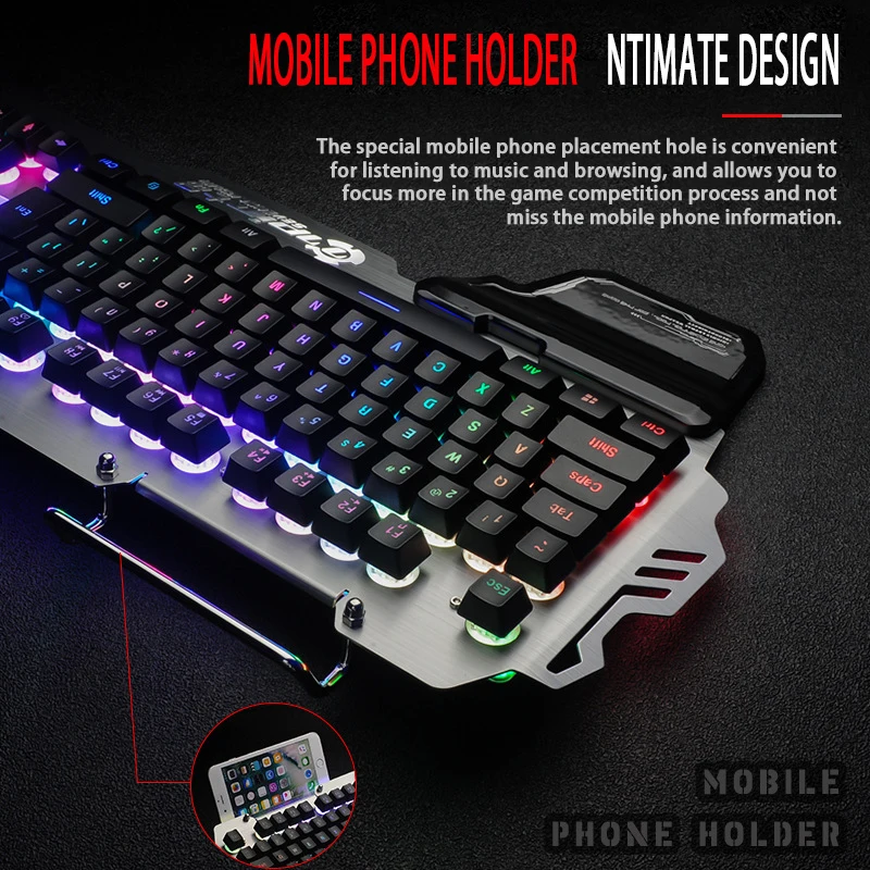 PK900 Gaming Keyboard Dazzling Light Metal Panel With Hand Support To Eat Chicken Stimulation LOL Keyboard