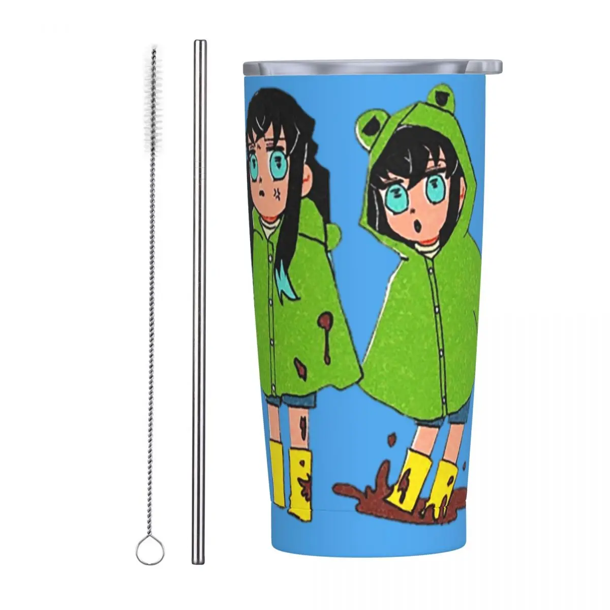 Muichiro Playing In The Rain Stainless Steel Tumbler Vacuum Insulated Mug Thermal Cold Bottle Straws With Lid 20oz