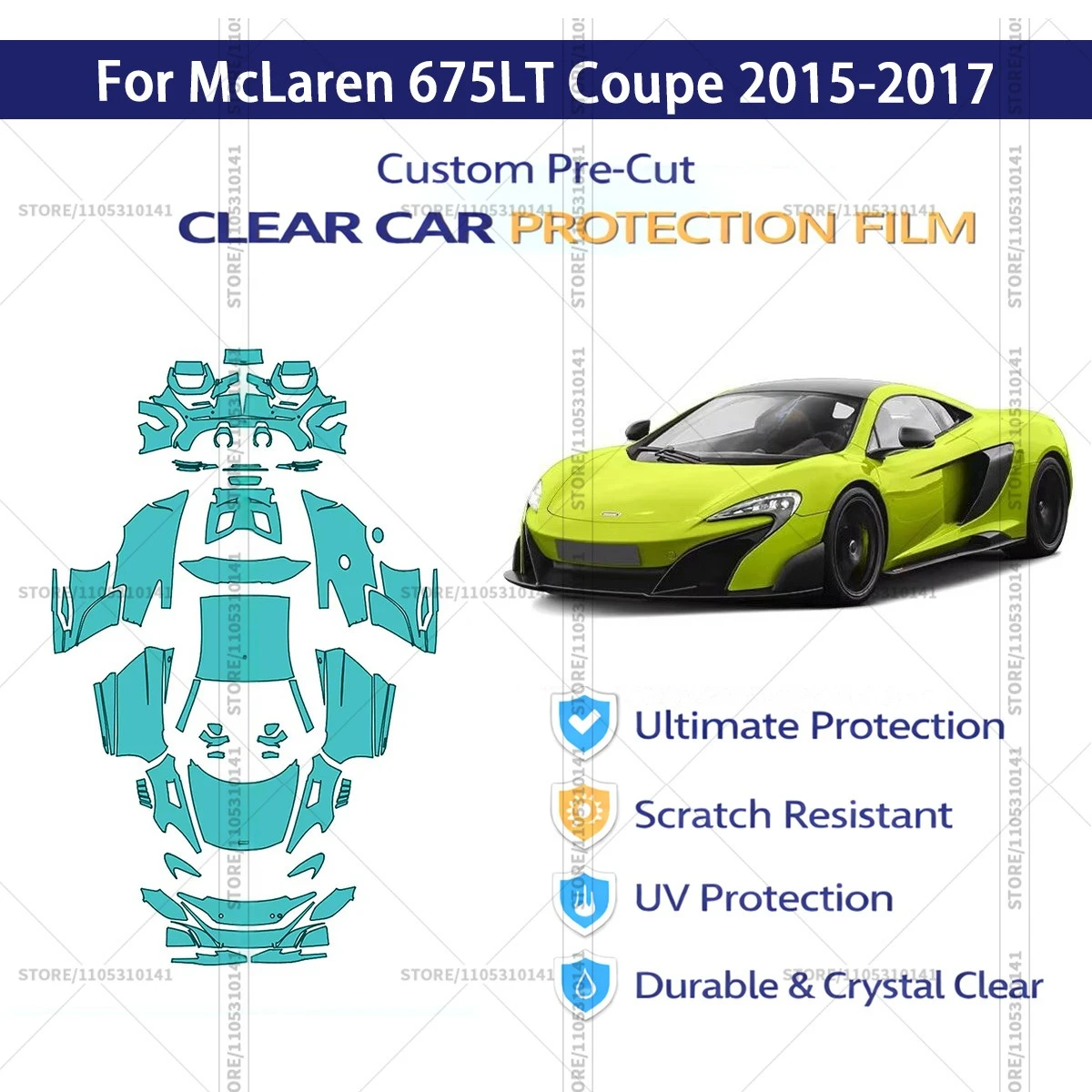 

Предварительно нарезанная прозрачная защитная пленка PPF для автомобиля, полная защита кузова для McLaren 675LT Coupe 2015-2017