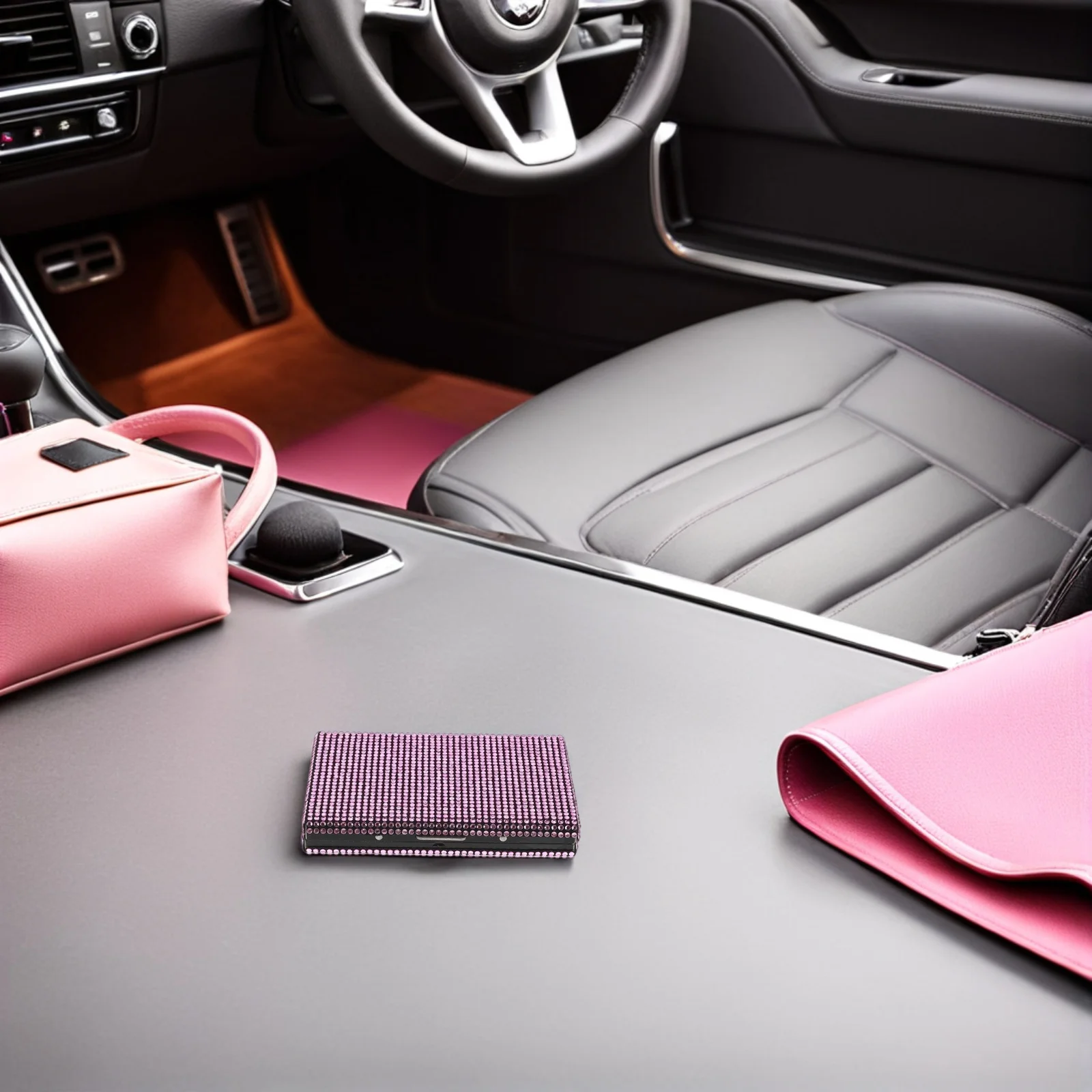 블링 라인스톤 명함 케이스 메탈 슬림 3.89x2.71x0.61 인치 핑크 휴대용 명함 정리함 지갑 포켓용