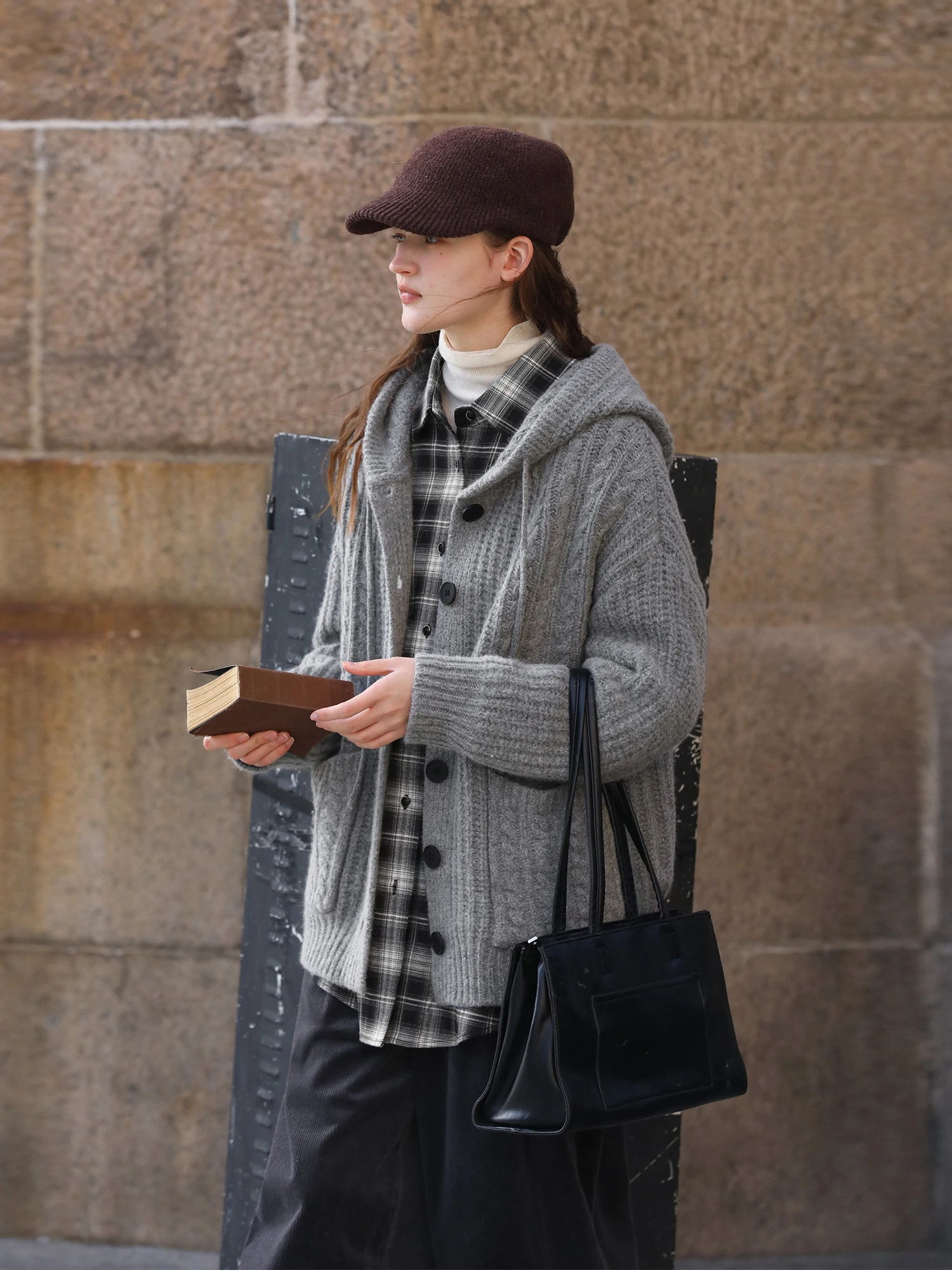 

MELLIIY 2025 Winter New Lazy Sle Dstring Hooded Woolen Knitted Open Cardigan Women's Winter Twisted Flower Outerwear