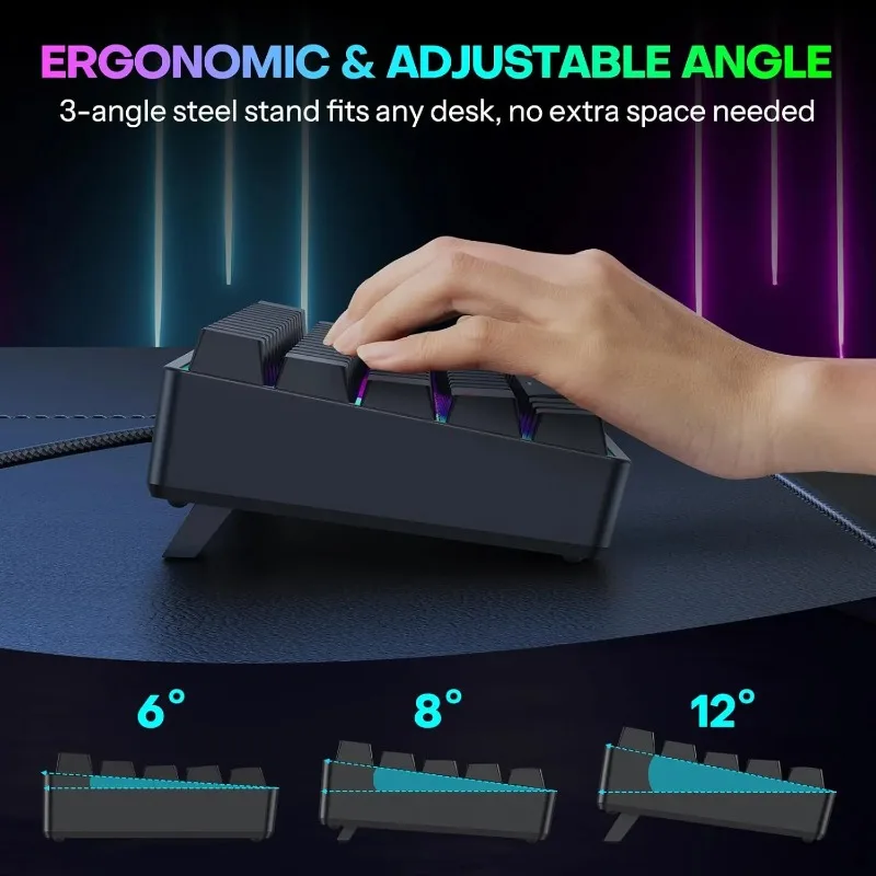 K61 60% 61 Keys Mini Mechanical Keyboard Wired RGB Backlit Portable Gaming Keyboard Red/Blue Switch Multi Color
