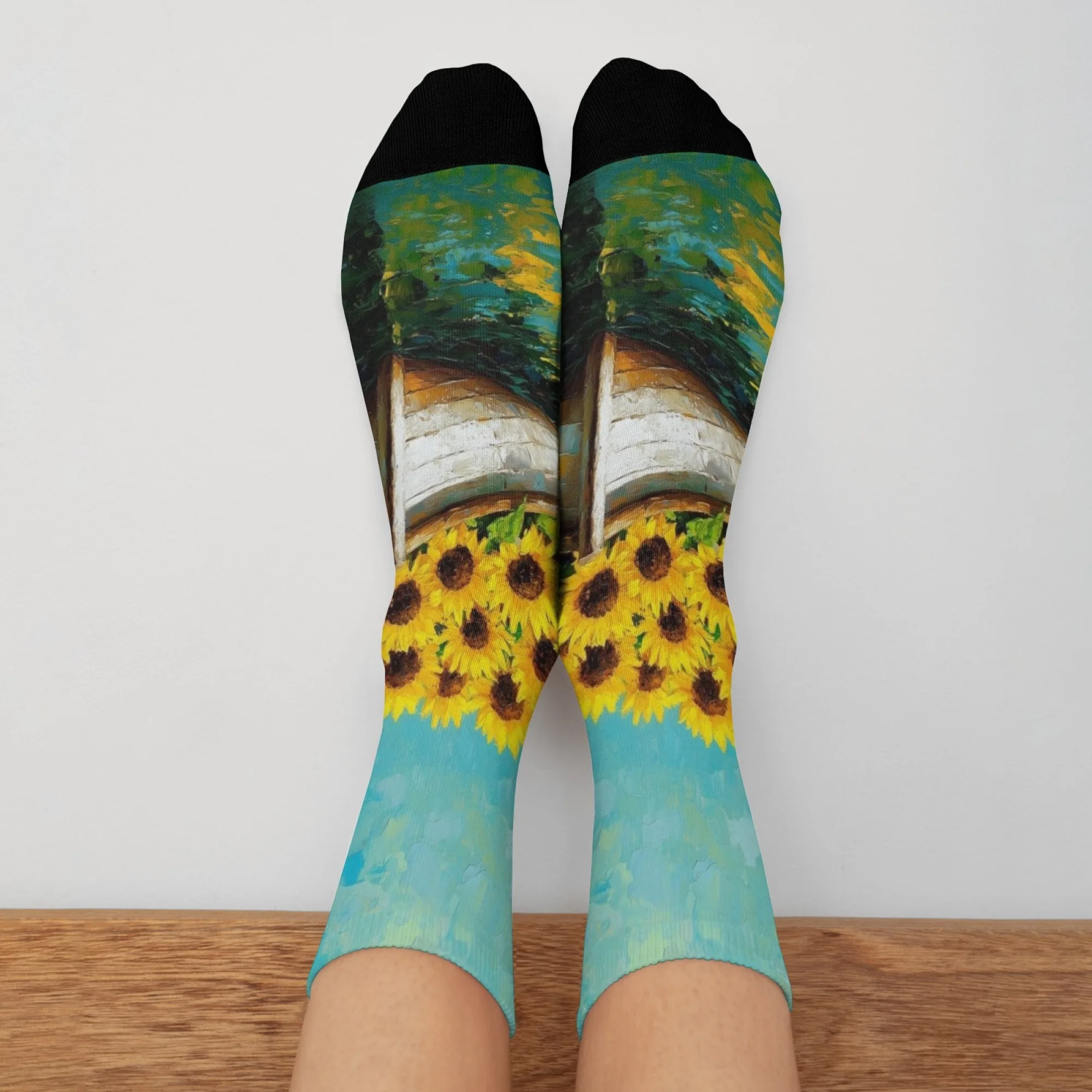 

A small boat full of sunflowers Novelty Men's Sock Happy Halloween Funny Socks Gift Retro Style Crazy Street Hip-Hop Trend Socks