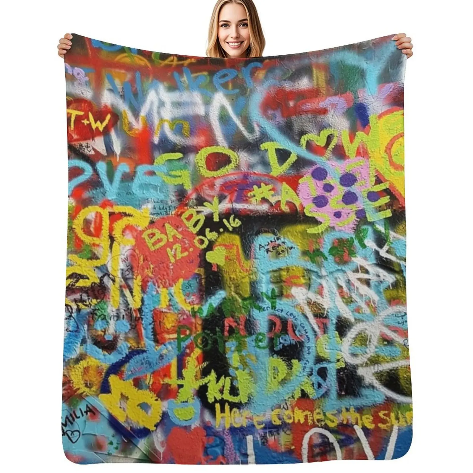 Wall Art Graffiti Throw Blanket All Weather Soft Throw Blanket for Sofa