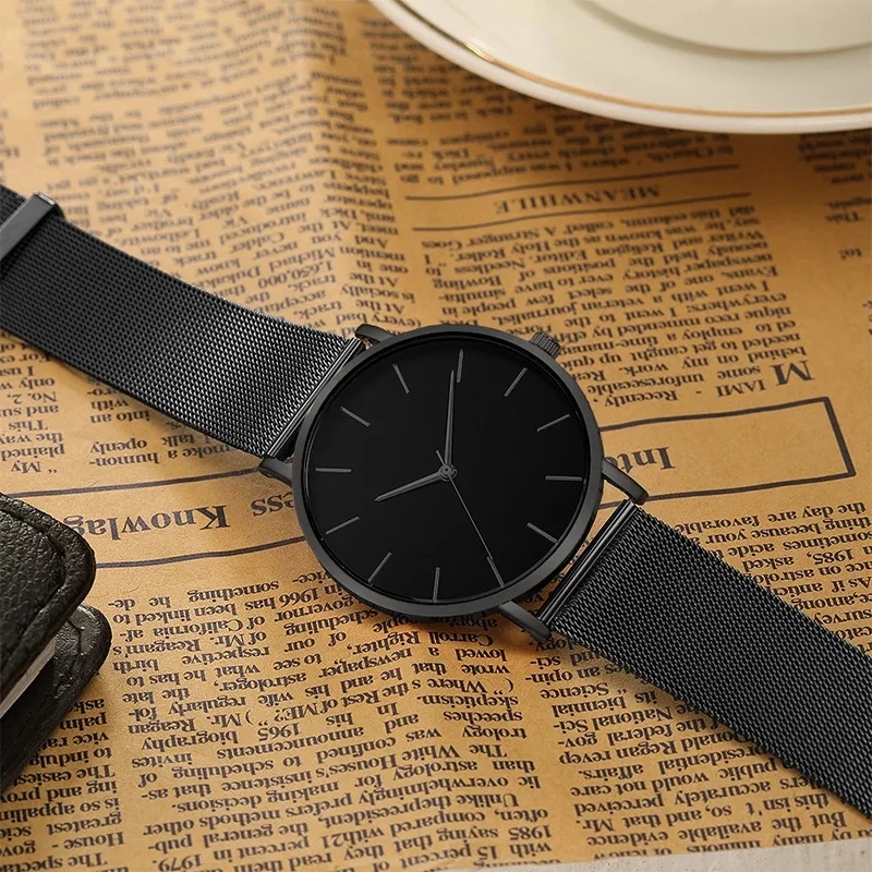 Mode Ultra Dünne Kreative Schwarz Edelstahl Quarz Uhren Männer Einfache Mode-Business Armbanduhr Uhr Männlich Relogios – Detail 5
